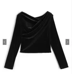新品未使用　グレイル　ベロアドレープトップス[dk1551] ブラック