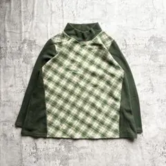 チェック柄ニット ハイネック モックネック グリーン カジュアル プルオーバー