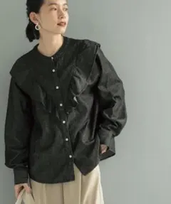 coen◆コーエン◆フリルデニムシャツブラウス◆ BLACK◆Ｍ
