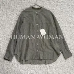 新品未使用　human womanバンドカラー　ストライプ　長袖シャツ　M