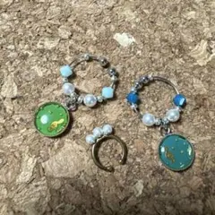 イヤーカフ・イヤリングセット 緑と青のデザイン