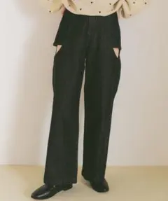 匿名配送　サイドカットアウトデニム/レイヤードパンツ　M ヴァニーユー