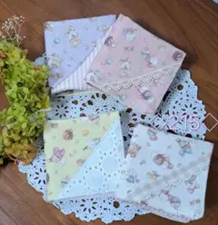 ガーゼハンカチ　ハンドメイド　19×19　4枚セット　No.215　シマエナガ