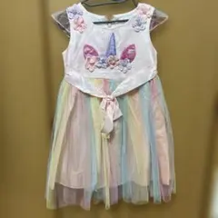 【極美品】夢かわユニコーン♡虹色チュールドレス 120cm