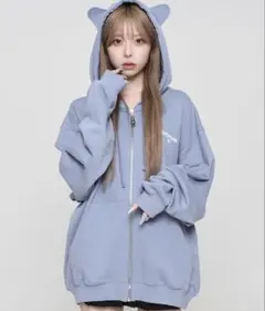 OPENYARD OY 猫耳 ジップアップ パーカー ブルーのサムネイル