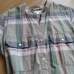 GAP☆チェック柄長袖ワンピース S　グリーン