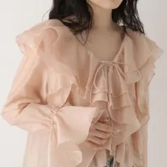 【新品タグ付き】Heather ヘザー ラッフルリボンシフォンブラウス ピンクのサムネイル