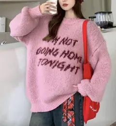 ピンク メッセージ入り オーバーサイズセーター