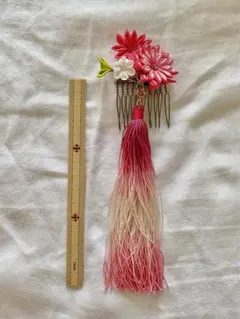 彩り irodori ロングタッセル つまみ細工 髪飾り 赤・桃