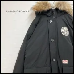 RODEO CROWNS 中綿 ジャケット ブルゾン ファー フード ロゴ 黒