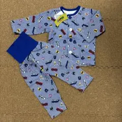 ベビーパジャマ 90cm 青系 電車柄　長袖