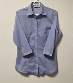 LES MUES femme 七分袖 シャツ 7号 ストライプ チェック ブルー