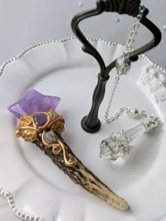 希少◇ヴィンテージ 天然石アメジスト原石×真鍮バーの一点物ネックレス 