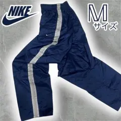 00s ナイキ NIKE ナイロンパンツ　ネイビー×グレー　M 刺繍ロゴ