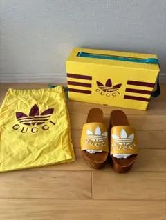 【新品未使用】GUCCI adidasコラボ/ウッドソール厚底サンダル
