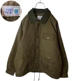 レトロ古着クレリック襟×ブラウンカラーリング中綿入りナイロンジャケットLLサイズ