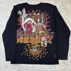 【希少/刺繍】絡繰魂 和柄 長袖Tシャツ 七福神・宝船 招き猫 黒 Lのサムネイル