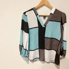 SHEIN 【M】幾何学模様 Vネック トップス レディース