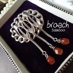 ヴィンテージ 天然石 瑪瑙 チェーン バンブー オーバルブローチ 和装 帯留め
