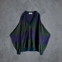 90s 00s vintage 3D Vneck knit LL 古着 y2k