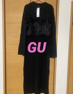 GU ブラック 2ピースビスチェセットワンピース L マタニティ ニット