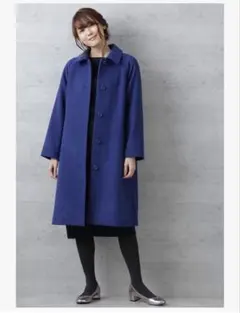ステンカラーコート ブルー M ウール NATURAL BEAUTY BASIC