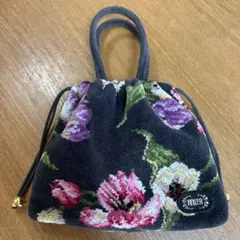 美品　FEILER フェイラー ハンドバッグ 巾着タイプ グレー系 シェニール織