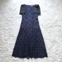 人気 23SS セルフォード　エンブロイダリー刺繍ワンピース　ネイビー