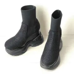 未使用級✨️ESPERANZA【M】スニーカーソールニットショートブーツ　ラメ