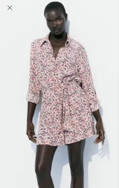 【美品】ZARA 桜花柄シャツロンパース