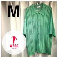 【WEGO】 レース編み半袖ポロシャツ M グリーン 透かし編み サマーニットのサムネイル