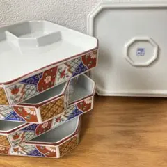 【未使用】美濃焼　光和　八角仕切り皿　5客セット　 昭和レトロ　割烹　和食器のサムネイル