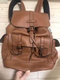 新品コーチ レザーリュック茶 大