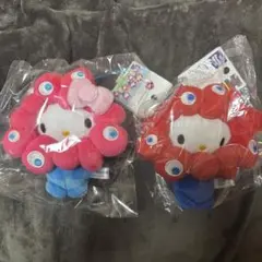 ハローキティ ミャクミャク　カラビナ付ぬいぐるみ　キーホルダー　万博