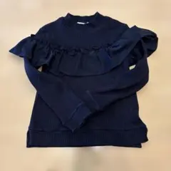 ネイビー フリル付き 長袖カットソー XXL
