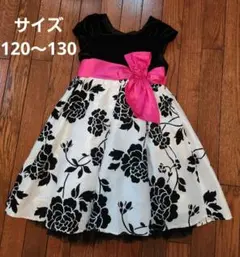 フォーマルドレス 黒白花柄 ピンクリボン