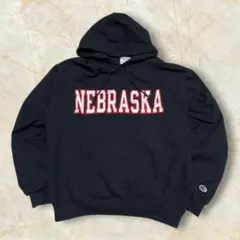 00s チャンピオン トリコタグ カレッジロゴ刺繍 ネブラスカ パーカー 黒M
