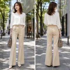 美品 ANAYI センタープレス フレアパンツ ネイビー サイズ36*ND267
