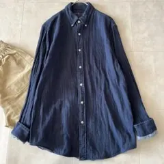 ラルフローレン クラシックフィットシャツ ネイビー L ガーゼ生地　ポロ刺繍ロゴ