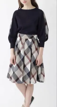 新品　タグ付き　ブルーレーベルクレストブリッジ ストーンベージュチェックスカート