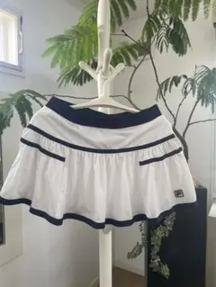 FILA フレアスカート L ホワイト/ネイビー 両サイドにポケット有り