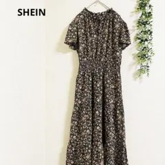 シーイン 花柄ロングワンピース S 半袖 ウエストゴム フレア　シフォン素材✨