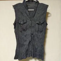 コムサ　ノースリーブブラウス　グレー