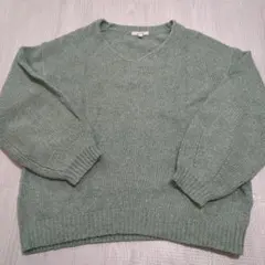 スタディオクリップ　コットンスラブVネックカラーニット　ミント　Lサイズ