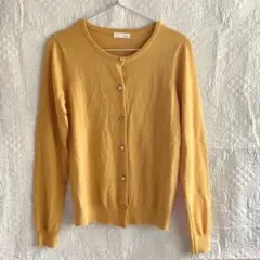 インデックス　長袖カーディガン　黄色　Ｌ　ウール混　飾りボタン