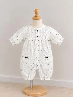 ベビー ロンパース ハート柄 ブラックリボン
