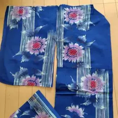 青色 花柄 浴衣