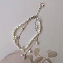 ブレスレット　2連　淡水真珠　silver925　アクセサリー　②
