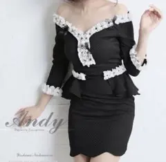 andy キャバ　ペプラム　オフショル　ミニドレス