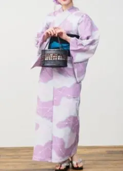 ◆大人ゆかた◆古典モダン柄薄紫の梅花散らし浴衣◆新品未使用　呉服店購入